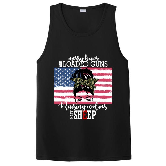 Messy Buns And Loaded Guns Raising Wolves Not Sheep PosiCharge Competitor Tank