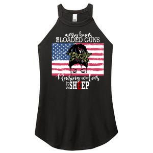 Messy Buns And Loaded Guns Raising Wolves Not Sheep Women's Perfect Tri Rocker Tank