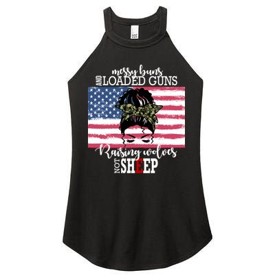 Messy Buns And Loaded Guns Raising Wolves Not Sheep Women's Perfect Tri Rocker Tank