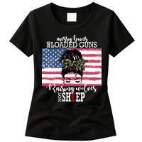 Messy Buns And Loaded Guns Raising Wolves Not Sheep Womens T-Shirt