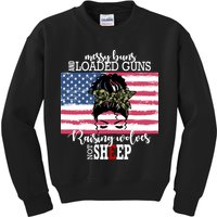 Messy Buns And Loaded Guns Raising Wolves Not Sheep Kids Sweatshirt