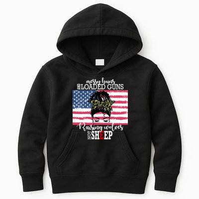 Messy Buns And Loaded Guns Raising Wolves Not Sheep Kids Hoodie