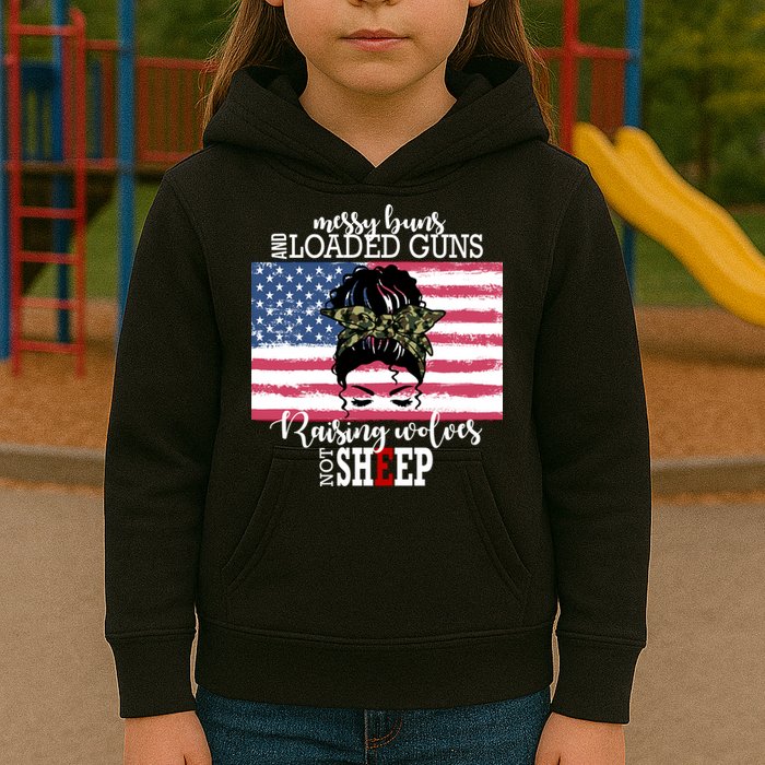 Messy Buns And Loaded Guns Raising Wolves Not Sheep Kids Hoodie