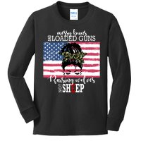 Messy Buns And Loaded Guns Raising Wolves Not Sheep Kids Long Sleeve Shirt