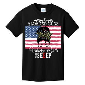 Messy Buns And Loaded Guns Raising Wolves Not Sheep Kids T-Shirt