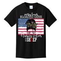 Messy Buns And Loaded Guns Raising Wolves Not Sheep Kids T-Shirt