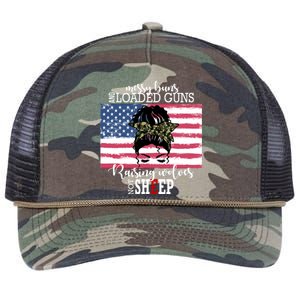 Messy Buns And Loaded Guns Raising Wolves Not Sheep Retro Rope Trucker Hat Cap