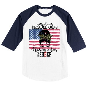 Messy Buns And Loaded Guns Raising Wolves Not Sheep Baseball Sleeve Shirt