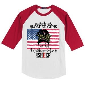 Messy Buns And Loaded Guns Raising Wolves Not Sheep Kids Colorblock Raglan Jersey