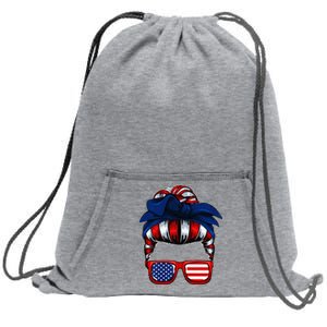 Messy Bun American Flag 4th Of July Patriotic Mom Sweatshirt Cinch Pack Bag