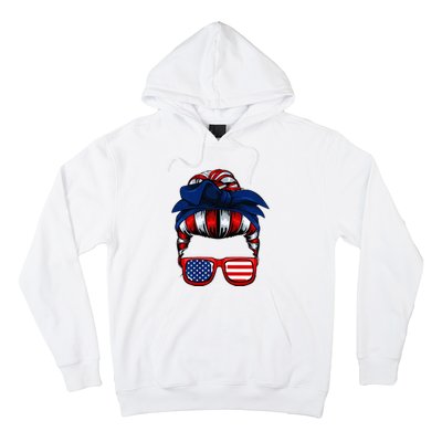 Messy Bun American Flag 4th Of July Patriotic Mom Hoodie