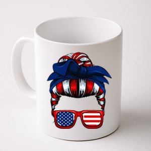 Messy Bun American Flag 4th Of July Patriotic Mom Coffee Mug