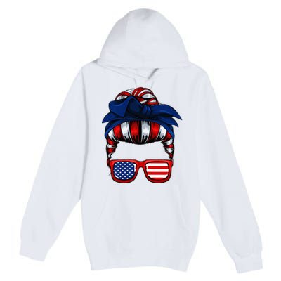 Messy Bun American Flag 4th Of July Patriotic Mom Premium Pullover Hoodie