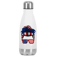 Messy Bun American Flag 4th Of July Patriotic Mom Stainless Steel Insulated Water Bottle