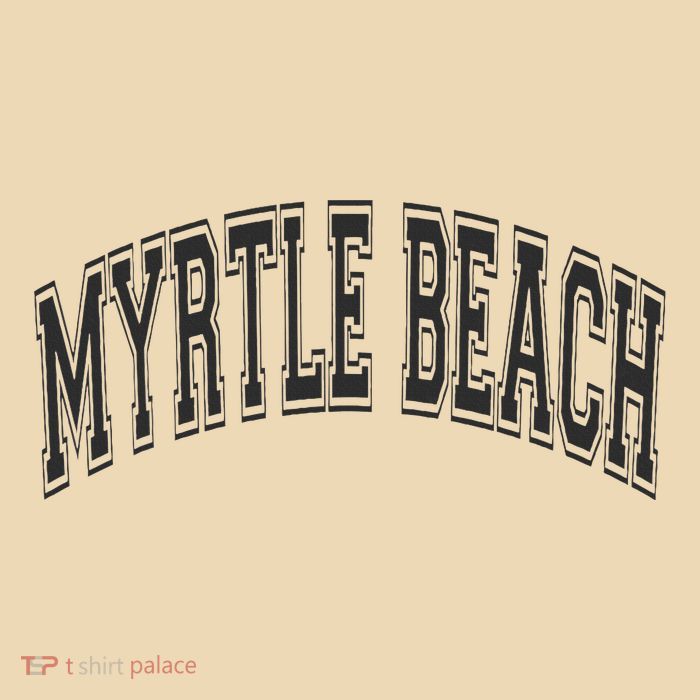 Myrtle Beach Arched Style Text Black With Black Print Drawstring Bag
