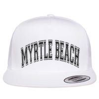 Myrtle Beach Arched Style Text Black With Black Print Flat Bill Trucker Hat