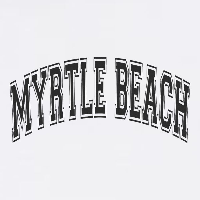 Myrtle Beach Arched Style Text Black With Black Print Flat Bill Trucker Hat