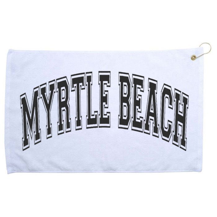 Myrtle Beach Arched Style Text Black With Black Print Grommeted Golf Towel