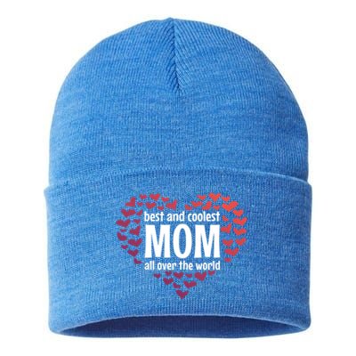 Mother Best And Coolest Mom All Over The World Heart Love Gift Sustainable Knit Beanie