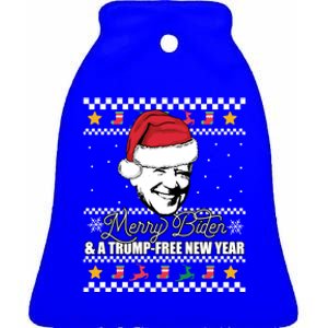 Merry Biden And A Trumpfree New Year Ugly Christmas Gift Ceramic Bell Ornament