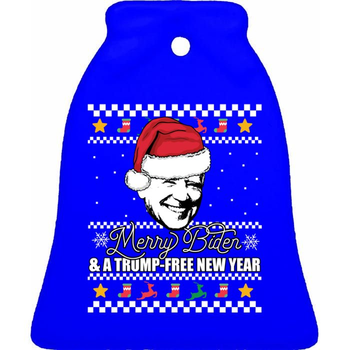 Merry Biden And A Trumpfree New Year Ugly Christmas Gift Ceramic Bell Ornament