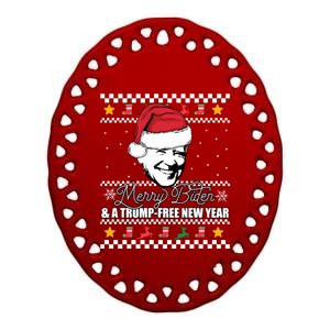 Merry Biden And A Trumpfree New Year Ugly Christmas Gift Ceramic Oval Ornament