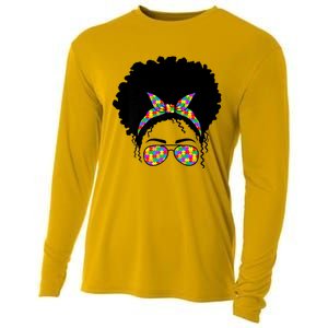 Messy Bun African American Hair Teacher Autism Awareness Fun Cool Gift Cooling Performance Long Sleeve Crew