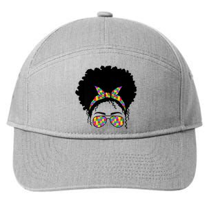 Messy Bun African American Hair Teacher Autism Awareness Fun Cool Gift 7-Panel Snapback Hat