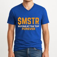 $Mstr Buying At The Top Forever Microstrategy Bitcoin V-Neck T-Shirt