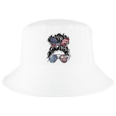 Messy Bun American Flag Glasses 4th Of July Patriotic Cool Comfort Performance Bucket Hat