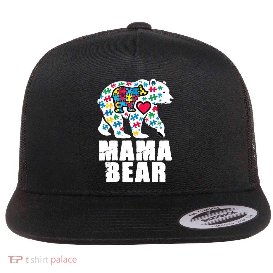 Mama Bear Autism Awareness Puzzle Mom Love Gift Flat Bill Trucker Hat