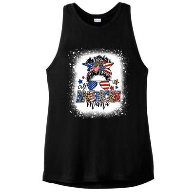 Messy Bun All American Mama 4th Of July Usa Flag Cool Gift Ladies PosiCharge Tri-Blend Wicking Tank