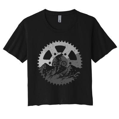 Mountain Biking Art Mtb Mountain Biker Women's Crop Top Tee