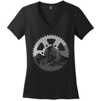 Mountain Biking Art Mtb Mountain Biker Women's V-Neck T-Shirt