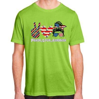 Messy Bun America Flag Peace Love America 4th Of July Funny Gift Adult ChromaSoft Performance T-Shirt