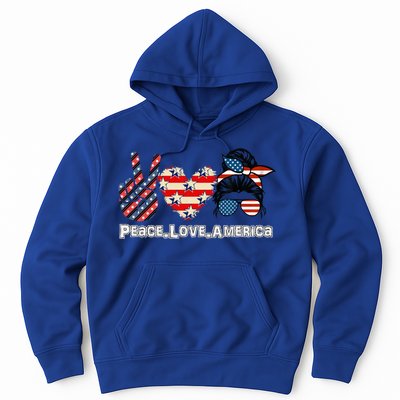 Messy Bun America Flag Peace Love America 4th Of July Funny Gift Hoodie