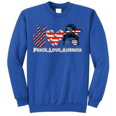 Messy Bun America Flag Peace Love America 4th Of July Funny Gift Sweatshirt