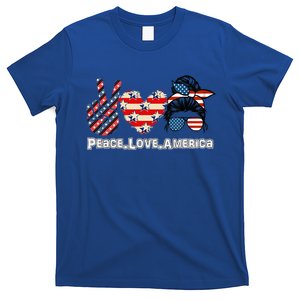 Messy Bun America Flag Peace Love America 4th Of July Funny Gift T-Shirt