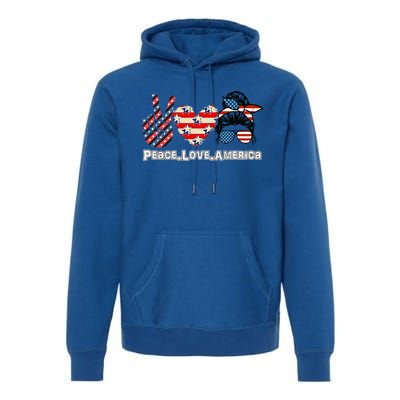 Messy Bun America Flag Peace Love America 4th Of July Funny Gift Premium Hoodie