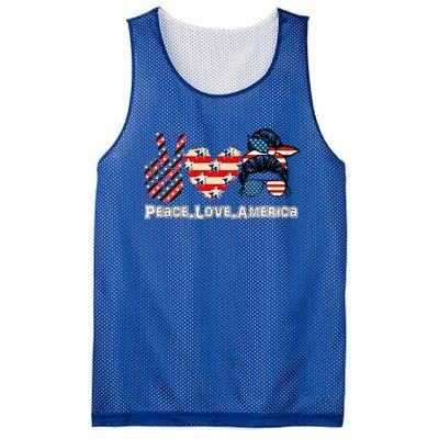 Messy Bun America Flag Peace Love America 4th Of July Funny Gift Mesh Reversible Basketball Jersey Tank