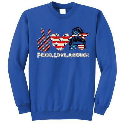 Messy Bun America Flag Peace Love America 4th Of July Funny Gift Tall Sweatshirt