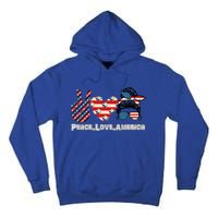 Messy Bun America Flag Peace Love America 4th Of July Funny Gift Tall Hoodie