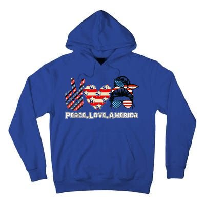 Messy Bun America Flag Peace Love America 4th Of July Funny Gift Tall Hoodie