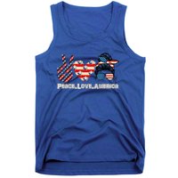 Messy Bun America Flag Peace Love America 4th Of July Funny Gift Tank Top