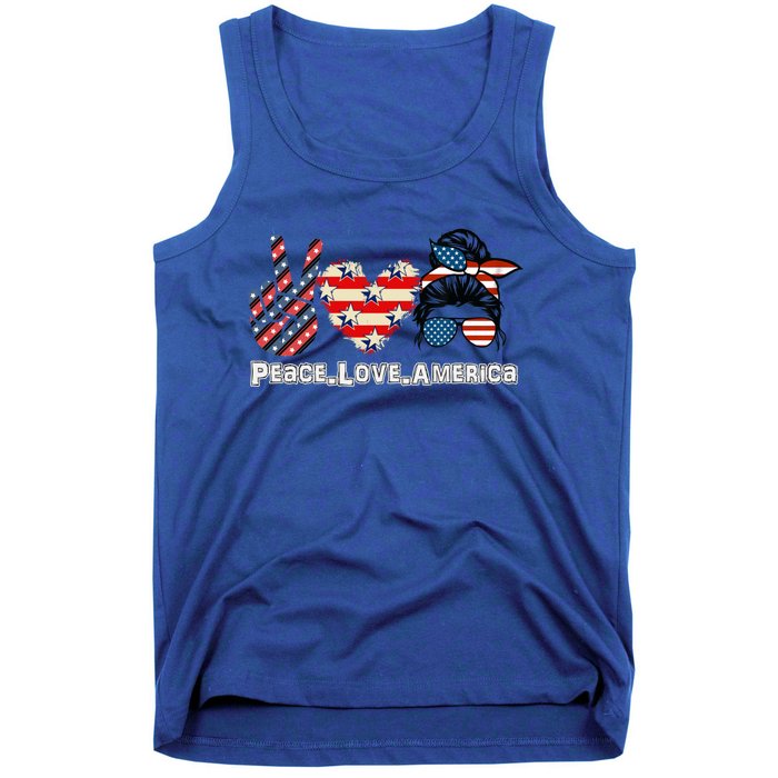 Messy Bun America Flag Peace Love America 4th Of July Funny Gift Tank Top