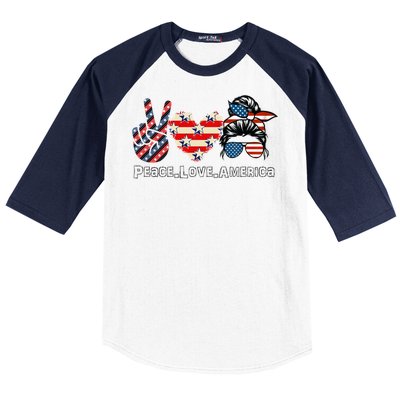 Messy Bun America Flag Peace Love America 4th Of July Funny Gift Baseball Sleeve Shirt