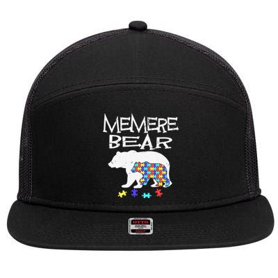 Memere Bear Autism Awareness Autism Mama Mom Mommy T 7 Panel Mesh Trucker Snapback Hat