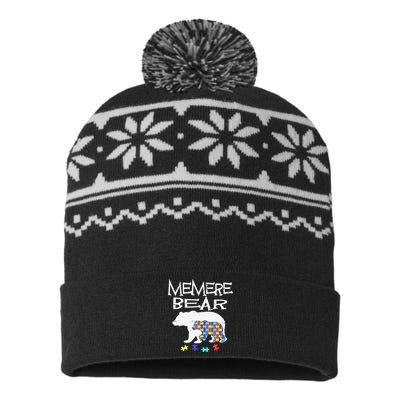 Memere Bear Autism Awareness Autism Mama Mom Mommy T USA-Made Snowflake Beanie