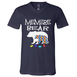 Memere Bear Autism Awareness Autism Mama Mom Mommy T V-Neck T-Shirt