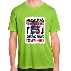 Messy Buns And Loaded Guns Raising Lions And Patriots Mom Great Gift Adult ChromaSoft Performance T-Shirt